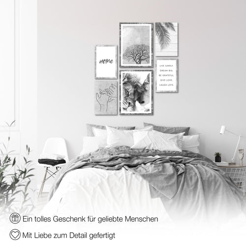 Novart Wandbilder Set Löwen Liebe Zitate - KEIN EXTRA RAHMEN BENÖTIGT -  Modern Deko  - Wohnzimmer Schlafzimmer N018563c