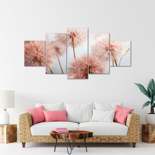 Runa Art - Bilder Blumen Pusteblumen 200 x 100 cm 5 Teilig XXL Wanddekoration Design Grau Rosa 042051a