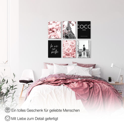 Novart Wandbilder - KEIN EXTRA RAHMEN BENÖTIGT - Wohnzimmer Mädchen Teenager - Bilder Modern Fashion Paris - Rosa - N008365a