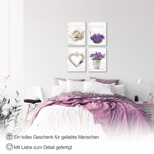 Novart Bilder Home Provence - Fertig Zum Aufhängen - Kein Extra Rahmen benötigt - Wandbilder Set Wohnzimmer Schlafzimmer - N003047a