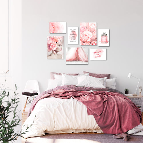 Novart Wandbilder Fashion - KOMPLETT AUFHÄNGFERTIG - Rosa Wohnzimmer Mädchen Teenager - 7 Moderne Mood-Bilder - N008571a