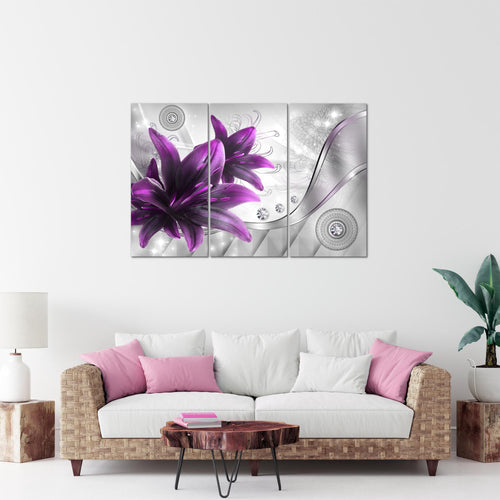 Runa Art Wandbilder Blumen Lilien Bild XXL Wohnzimmer Schlafzimmer Grau Violett Abstrakt 120 x 80 cm 3 Teilig 036831b