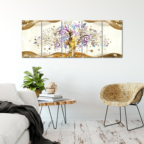 Runa Art Wandbild XXL Gustav Klimt Baum des Lebens Wohnzimmer 200 x 80 cm Bunt 5 Teilig - Made in Germany - 003055a