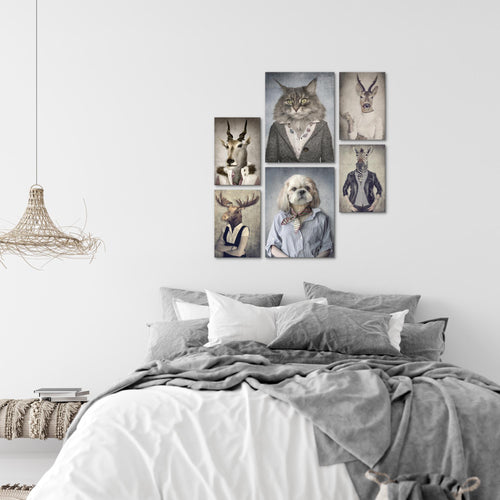 Novart Wandbilder Set Abstrakt Tiere - KEIN EXTRA RAHMEN BENÖTIGT -  Modern Deko  - Wohnzimmer Schlafzimmer N019263a