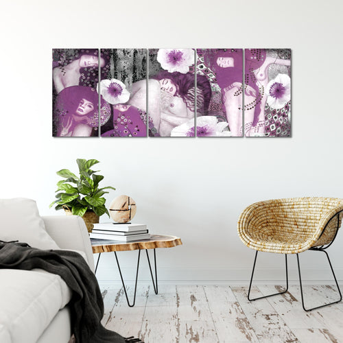 Runa Art Wandbild XXL Collage Gustav Klimt Wohnzimmer 200 x 80 cm Violett 5 Teilig - Made in Germany - 018555c
