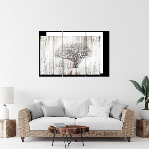Runa Art Wandbilder Baum Abstrakt Bild XXL Wohnzimmer Schwarz Weiss Holzmotiv 120 x 80 cm 3 Teilig 039931b