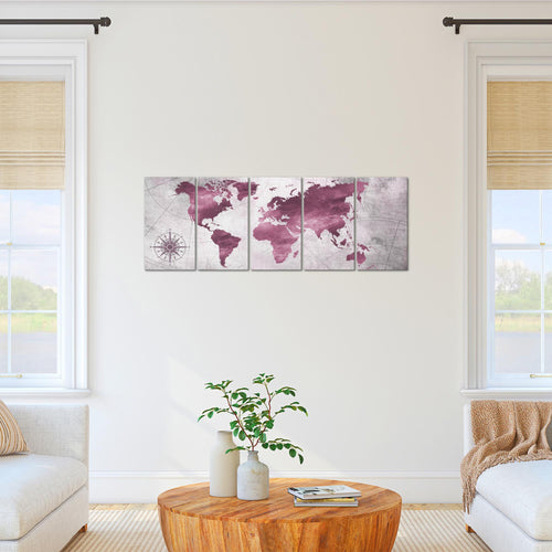 Runa Art Bild Weltkarte Wandbilder auf Vlies Leinwand 5 Teilig Wanddekoration Büro Wohnzimmer 026056b