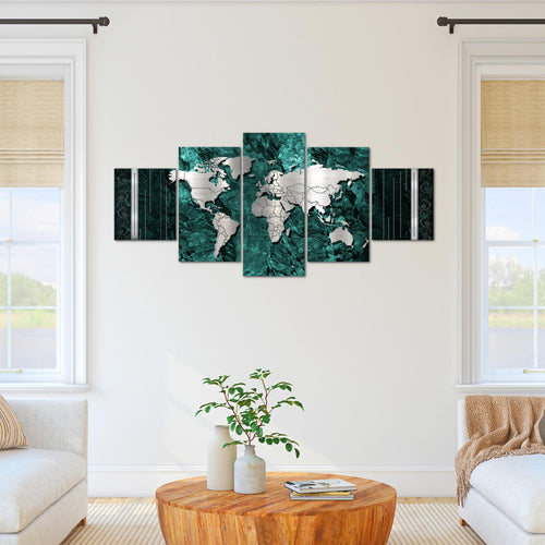 Runa Art - Bilder Weltkarte 200 x 100 cm 5 Teilig XXL Wanddekoration Design Grün 107351c