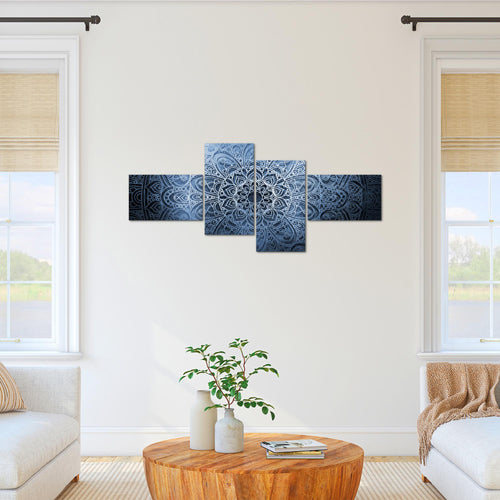 Runa Art Wandbilder Set XXL MandalaWohnzimmer Schlafzimmer Blau Grau 4 Teilig - Made in Germany - 101245b