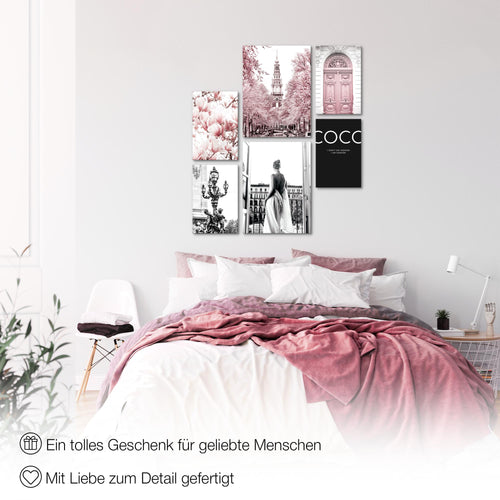 Novart Wandbilder Set Fashion Rosa - KEIN EXTRA RAHMEN BENÖTIGT -  Modern Deko  - Wohnzimmer Mädchen Teenager N005063a