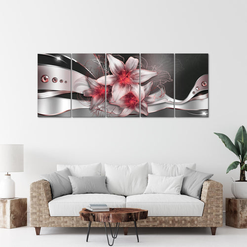 Runa Art Wandbild XXL Blumen Lilien Wohnzimmer Schlafzimmer 200 x 80 cm Schwarz Rot 5 Teilig - Made in Germany - 039655c