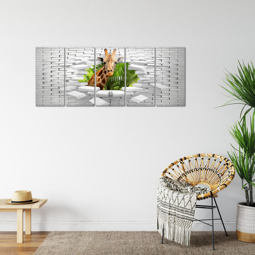 Runa Art Bild Giraffe Abstrakt Wandbilder auf Vlies Leinwand 5 Teilig Wanddekoration Wohnzimmer Schlafzimmer 037456c