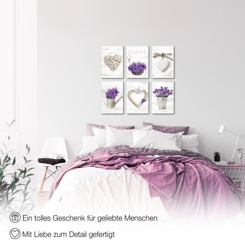Novart Wandbilder Set Home Provence - KOMPLETT AUFHÄNGFERTIG - Made in Germany - Moderne Bilder  Wohnzimmer Schlafzimmer - N003064a