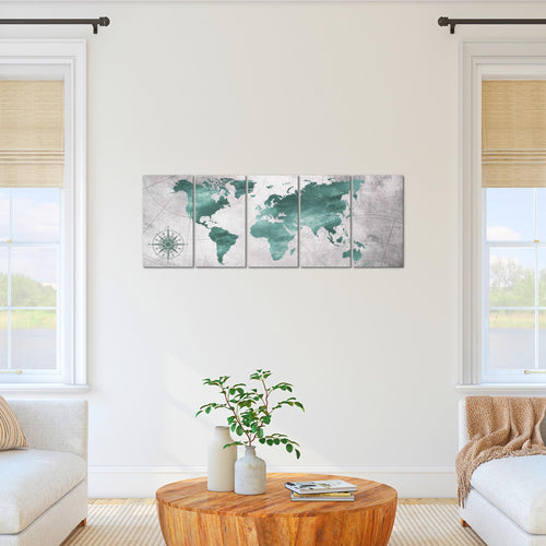 Runa Art Bild Weltkarte Wandbilder auf Vlies Leinwand 5 Teilig Wanddekoration Büro Wohnzimmer 026056c