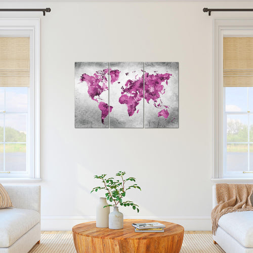 Runa Art Wandbilder Weltkarte Bild XXL Büro Wohnzimmer Rosa Grau Vintage 120 x 80 cm 3 Teilig 013331c