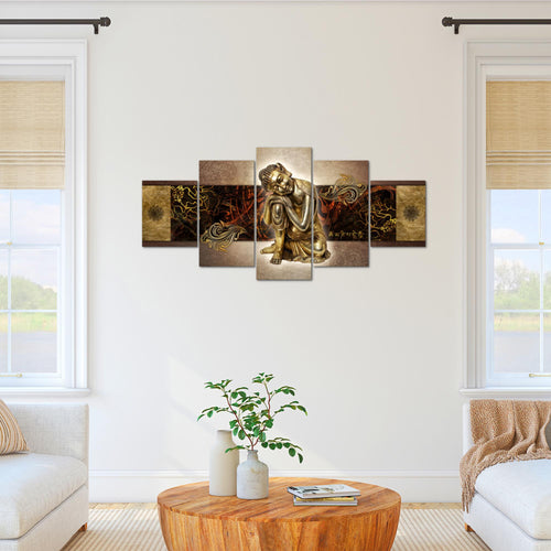 Runa Art Bild Wohnzimmer Schlafzimmer Buddha Zen 5 Teilig Feng Shui Gold Wandbilder auf Vlies Leinwand 041353a