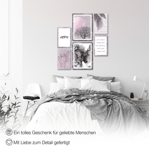 Novart Wandbilder Set Löwen Liebe Natur - KEIN EXTRA RAHMEN BENÖTIGT -  Modern Deko  - Wohnzimmer Schlafzimmer N018563b
