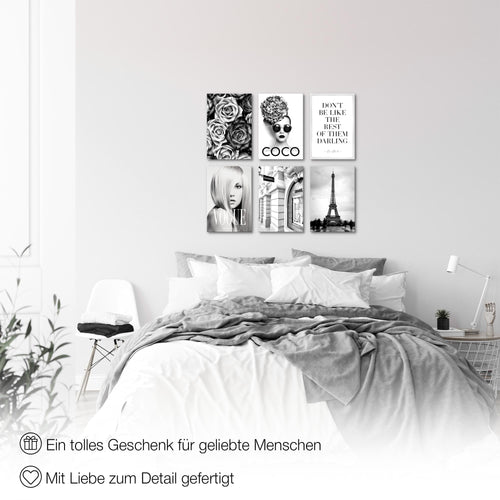 Novart Wandbilder Set Fashion Coco - KOMPLETT AUFHÄNGFERTIG - Made in Germany - Moderne Bilder  Wohnzimmer Schlafzimmer - N009064a