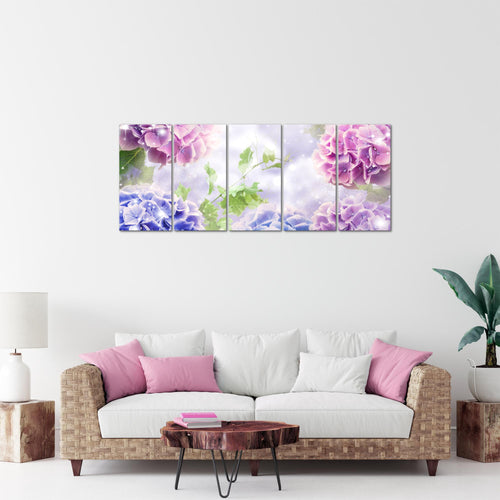 Runa Art Bild Blumen Hortensien Wandbilder auf Vlies Leinwand 5 Teilig Wanddekoration Wohnzimmer Schlafzimmer 017456b