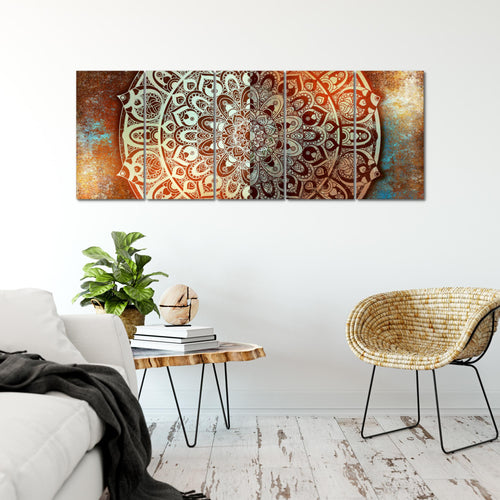 Runa Art Wandbild XXL Mandala Abstrakt Wohnzimmer Schlafzimmer 200 x 80 cm Beige Braun 5 Teilig - Made in Germany - 040155a