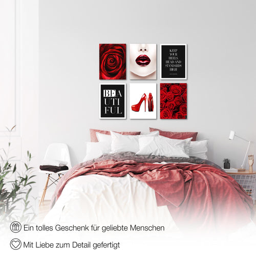 Novart Wandbilder - KEIN EXTRA RAHMEN BENÖTIGT - Wohnzimmer Mädchen Teenager - Bilder Modern Fashion - Rot Rosen - N019065a