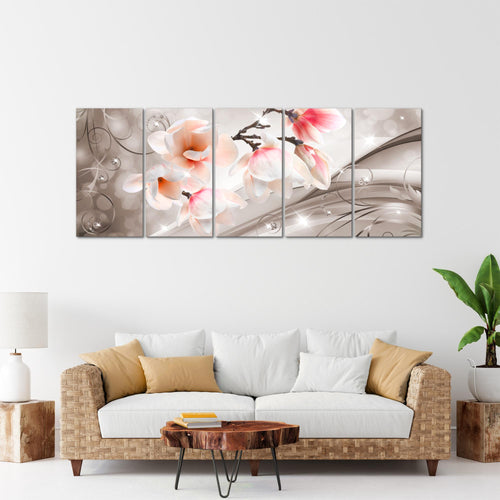 Runa Art Wandbild XXL Blumen Abstrakt Wohnzimmer Schlafzimmer 200 x 80 cm Beige Braun 5 Teilig - Made in Germany - 035355b