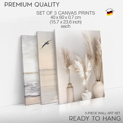 Novart Bilder Set Landschaft - KEIN EXTRA RAHMEN BENÖTIGT - Wandbilder für Wohnzimmer Schlafzimmer Büro - 3 Teilig Deko Vogel - N029436a