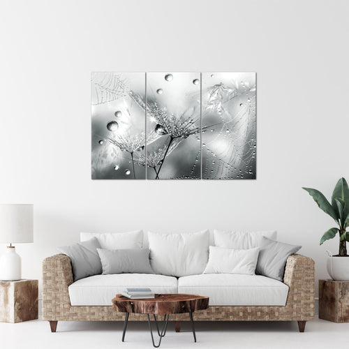 Runa Art Wandbilder Blumen Pusteblumen Bild XXL Wohnzimmer Schlafzimmer Schwarz Weiss Morgentau 120 x 80 cm 3 Teilig 043131c