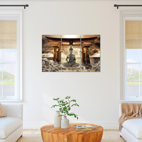 Runa Art Wandbilder Feng Shui Buddha Bild XXL Wohnzimmer Schlafzimmer Braun Wellness Zen 120 x 80 cm 3 Teilig 036431b