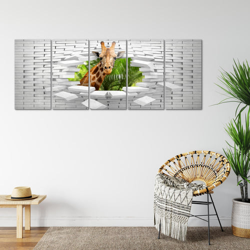 Runa Art Wandbild XXL Giraffe Abstrakt Wohnzimmer Schlafzimmer 200 x 80 cm Bunt 5 Teilig - Made in Germany - 037455c