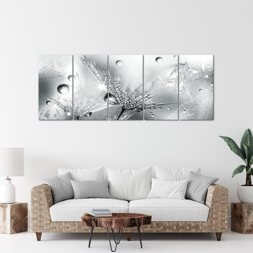 Runa Art Wandbild XXL Blumen Pusteblumen Wohnzimmer Schlafzimmer 200 x 80 cm Schwarz Weiss 5 Teilig - Made in Germany - 043155c