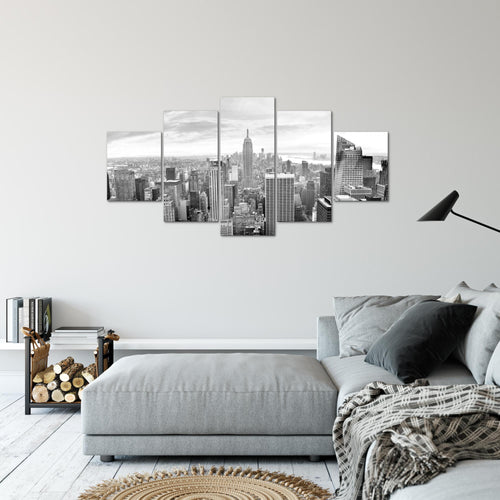 Runa Art Bild Wohnzimmer Büro New York Skyline 5 Teilig Städte Schwarz Weiss Wandbilder auf Vlies Leinwand 010253c