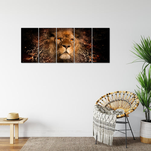 Runa Art Bild Afrika Löwe Wandbilder auf Vlies Leinwand 5 Teilig Wanddekoration Wohnzimmer Schlafzimmer 040756a