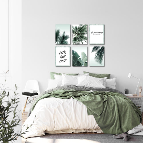 Novart Wandbilder - KEIN EXTRA RAHMEN BENÖTIGT - Wohnzimmer Schlafzimmer - Bilder Modern Palmen - Grün - N014765a