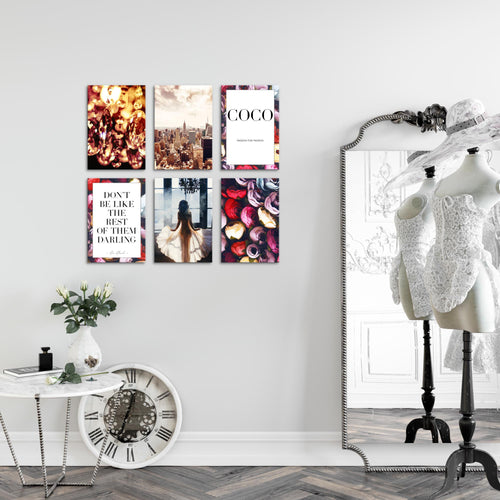 Novart Wandbilder Set Fashion - KOMPLETT AUFHÄNGFERTIG - Made in Germany - Moderne Bilder  Wohnzimmer Mädchen Teenager - N016264a