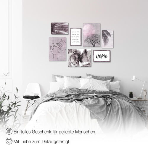 Novart Wandbilder Löwen Liebe - KOMPLETT AUFHÄNGFERTIG - Natur Wohnzimmer Schlafzimmer - 7 Moderne Mood-Bilder - N018571b