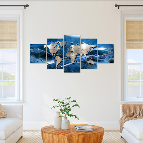 Runa Art - Bilder Weltkarte 200 x 100 cm 5 Teilig XXL Wanddekoration Design Blau 106851a
