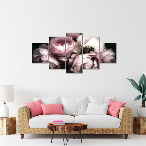 Runa Art Bild Wohnzimmer Schlafzimmer Blumen Rosen 5 Teilig Vintage Schwarz Bunt Wandbilder auf Vlies Leinwand 039153a