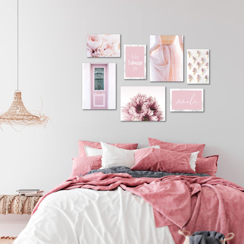 Novart Wandbilder Fashion - KOMPLETT AUFHÄNGFERTIG - Rosa Wohnzimmer Mädchen Teenager - 7 Moderne Mood-Bilder - N020471a