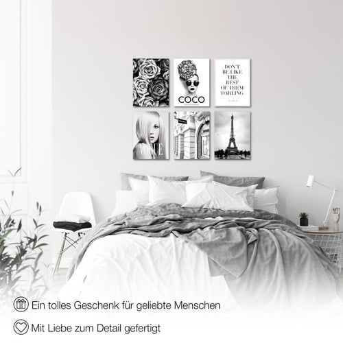 Novart Wandbilder - KEIN EXTRA RAHMEN BENÖTIGT - Wohnzimmer Schlafzimmer - Bilder Modern Fashion Coco - Schwarz Weiss - N009065a