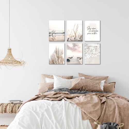 Novart Wandbilder - KEIN EXTRA RAHMEN BENÖTIGT - Wohnzimmer Schlafzimmer - Bilder Modern Boho Strand - Beige - N013465a