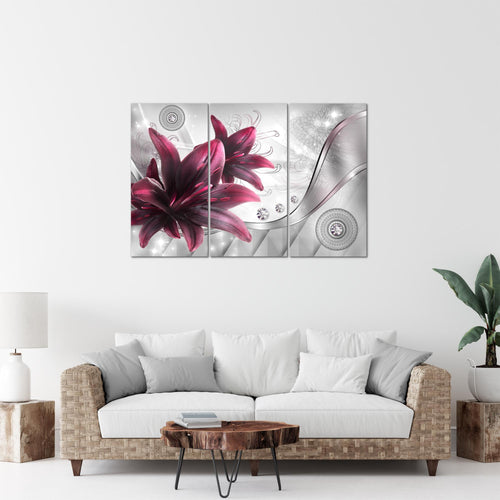 Runa Art Wandbilder Blumen Lilien Bild XXL Wohnzimmer Schlafzimmer Grau Rot Abstrakt 120 x 80 cm 3 Teilig 036831a