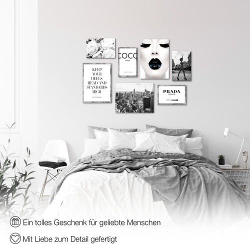 Novart Wandbilder Coco - KOMPLETT AUFHÄNGFERTIG - Fashion Wohnzimmer Mädchen Teenager - 7 Moderne Mood-Bilder - N016371a