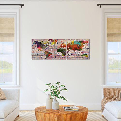 Runa Art Bild Weltkarte Wandbilder auf Vlies Leinwand 5 Teilig Wanddekoration Büro Wohnzimmer 106956c