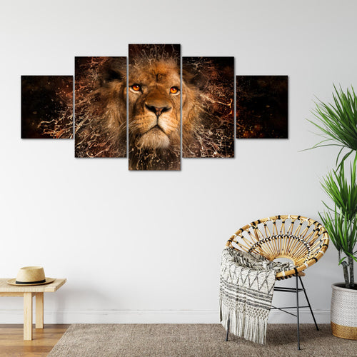 Runa Art - Bilder Afrika Löwe 200 x 100 cm 5 Teilig XXL Wanddekoration Design Schwarz Gold 040751a