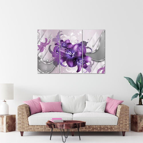 Runa Art Wandbilder Blumen Lilien Bild XXL Wohnzimmer Schlafzimmer Violett Lila Abstrakt 120 x 80 cm 3 Teilig 016531c