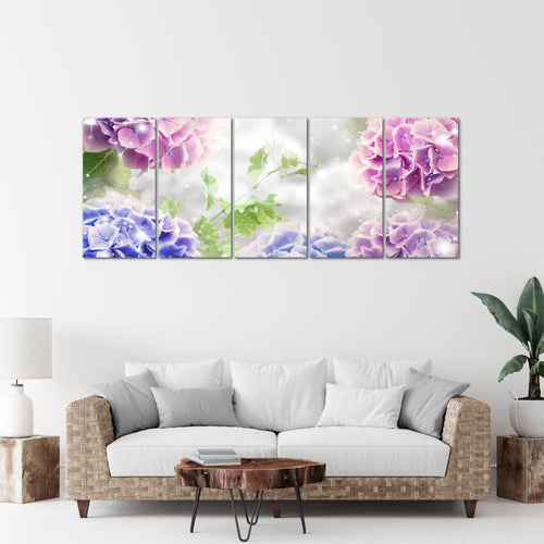 Runa Art Wandbild XXL Blumen Hortensien Wohnzimmer Schlafzimmer 200 x 80 cm Grau 5 Teilig - Made in Germany - 017455c