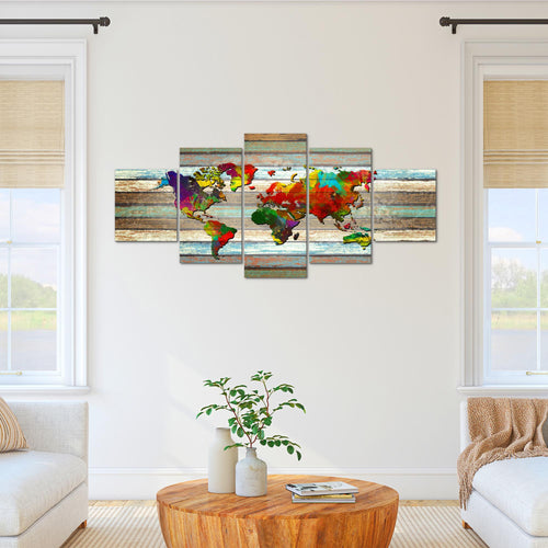 Runa Art - Bilder Weltkarte 200 x 100 cm 5 Teilig XXL Wanddekoration Design Bunt 105451a