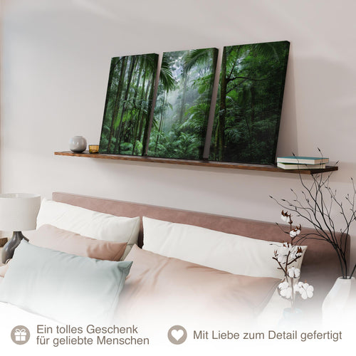 Novart Bilder Set Landschaft - KEIN EXTRA RAHMEN BENÖTIGT - Wandbilder für Wohnzimmer Schlafzimmer Büro - 3 Teilig Deko Dschungel - N042936a
