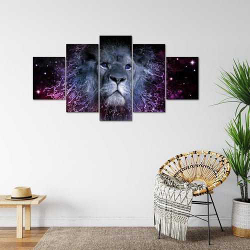 Runa Art Bild Wohnzimmer Schlafzimmer Sternzeichen Löwe 5 Teilig Abstrakt Tiere Lila Wandbilder auf Vlies Leinwand 040753c